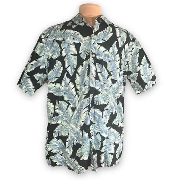 Cooke Street Top Black Green Tropical Palm Printed Button Down Hawaiian Shirt - Picture 10 of 10